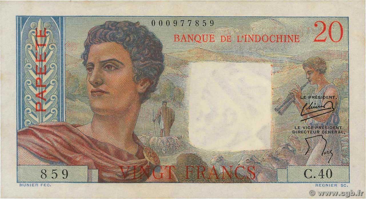 20 Francs TAHITI  1951 P.21b XF+