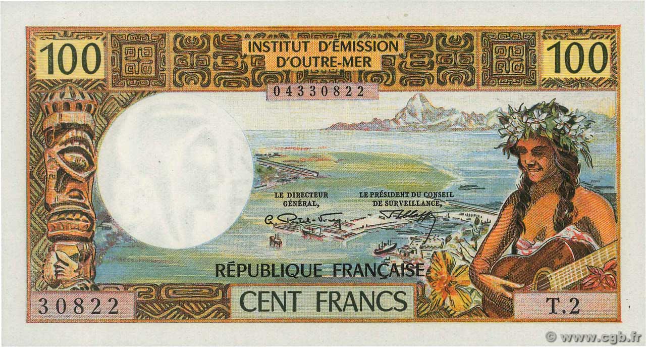 100 Francs TAHITI  1973 P.24b UNC