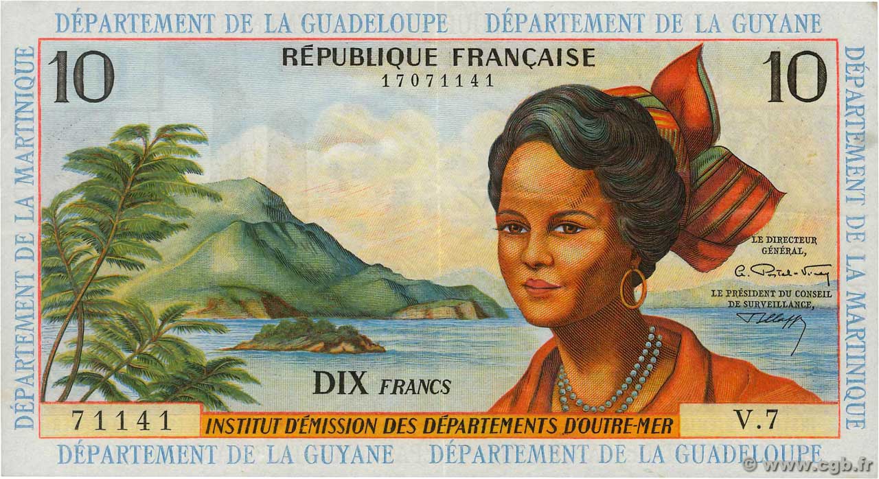 10 Francs FRENCH ANTILLES  1964 P.08b VF