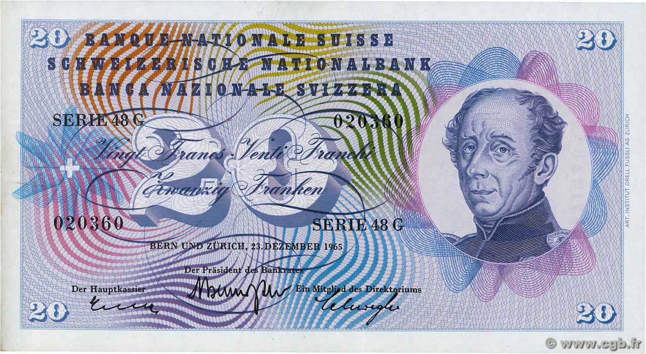 20 Francs SUISSE  1965 P.46m SUP+