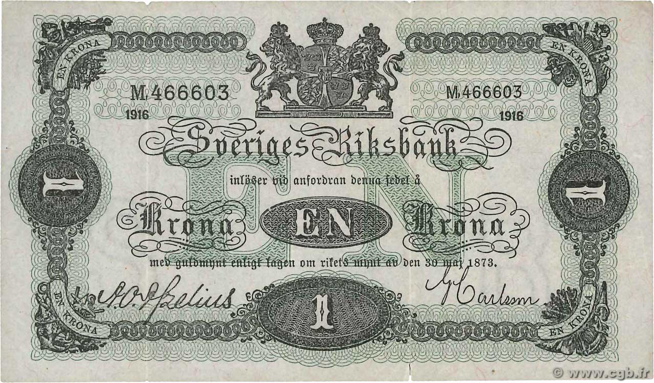 1 Krona SUÈDE  1916 P.32b VF