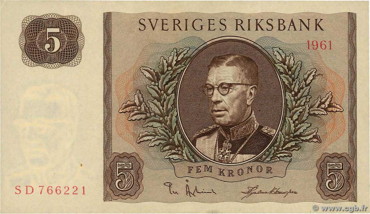 5 Kronor SUÈDE  1961 P.42f XF