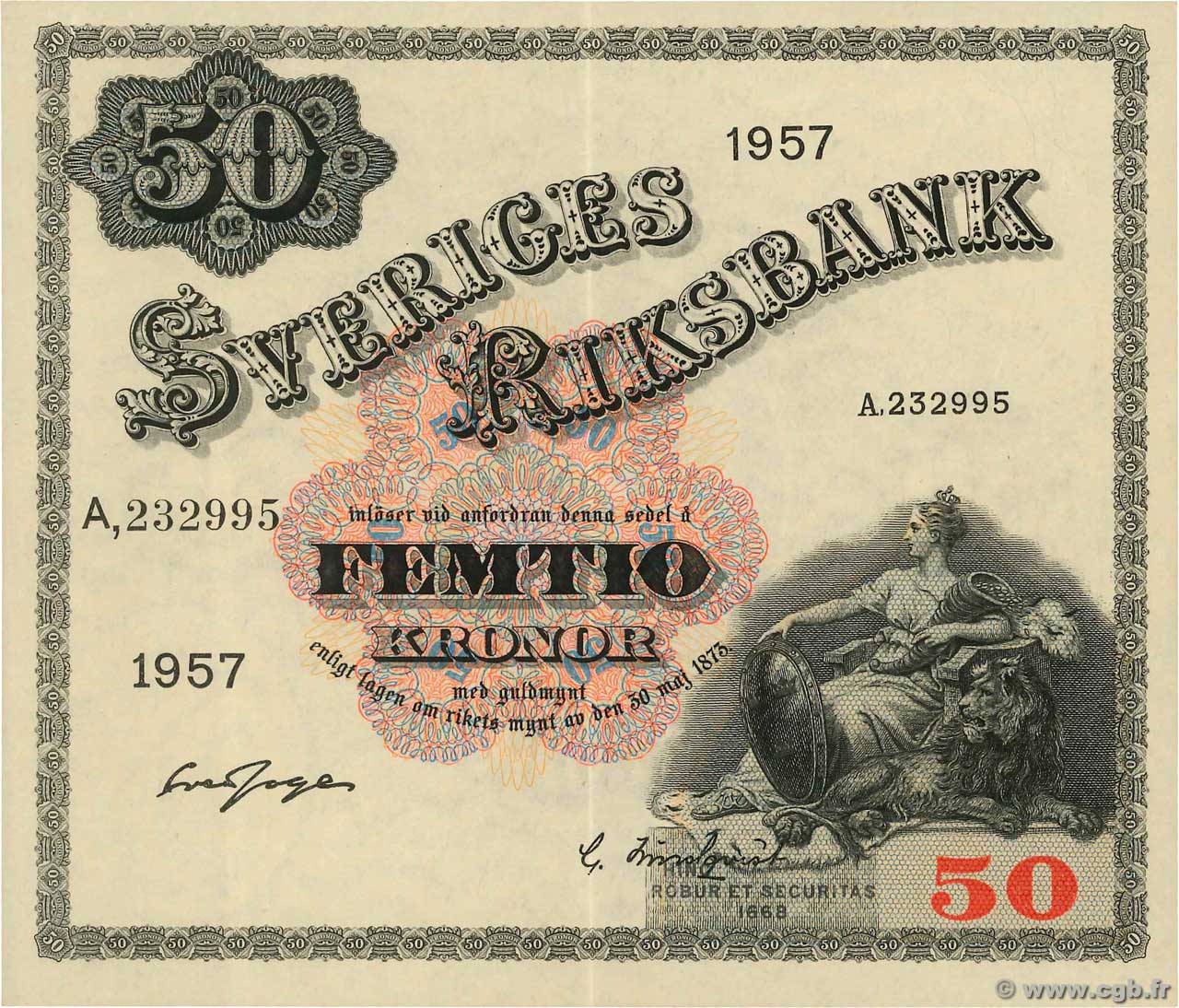 50 Kronor SUÈDE  1957 P.44c XF+