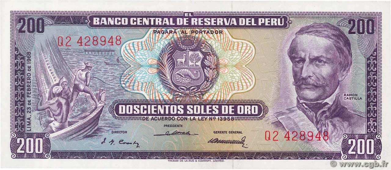 200 Soles de Oro PERU  1968 P.096a UNC
