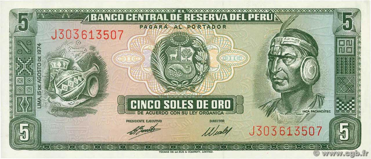 5 Soles de Oro PERU  1974 P.099c UNC