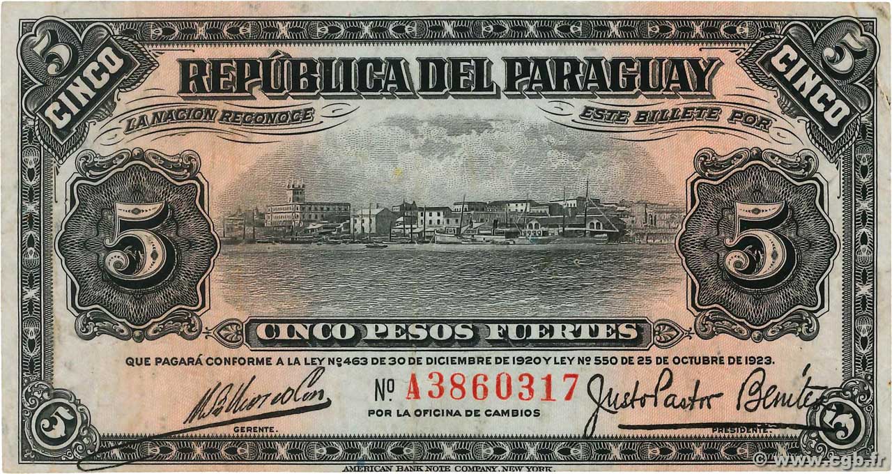 5 Pesos PARAGUAY  1923 P.149a VF