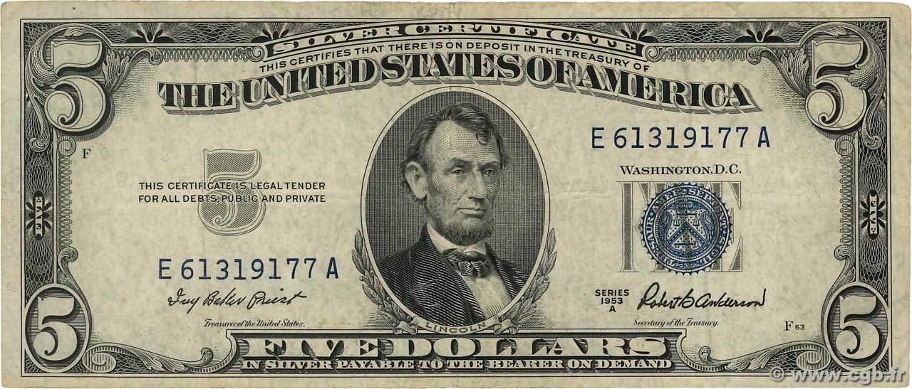 5 Dollars VEREINIGTE STAATEN VON AMERIKA  1953 P.417a fSS