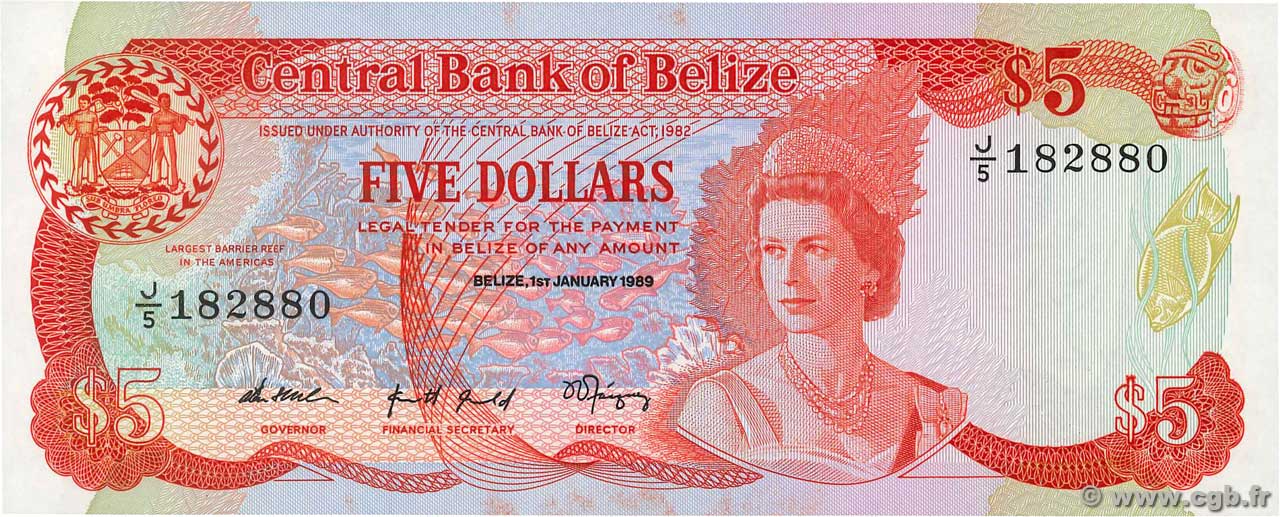 5 Dollars BELIZE  1989 P.47b FDC