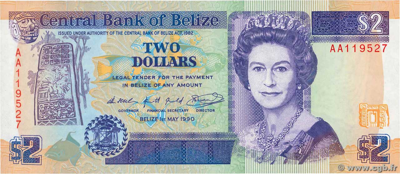 2 Dollars BELIZE  1990 P.52a UNC