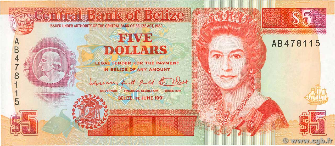 5 Dollars BELIZE  1991 P.53b UNC