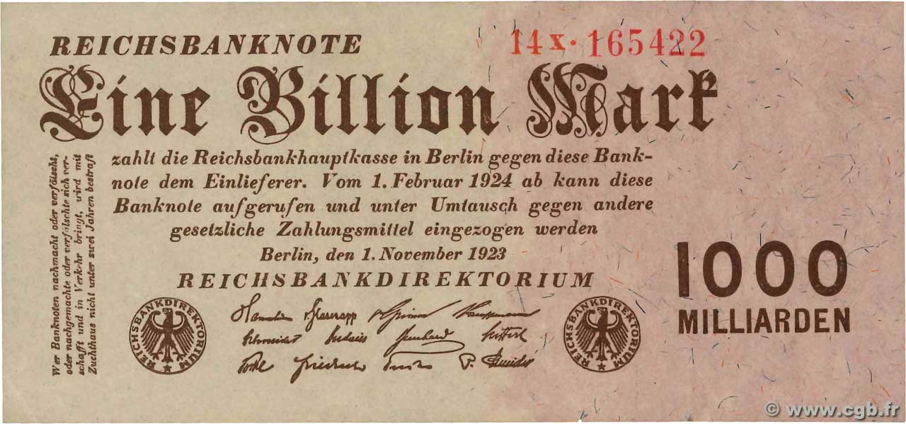 1 Billion Mark GERMANY  1923 P.129 AU