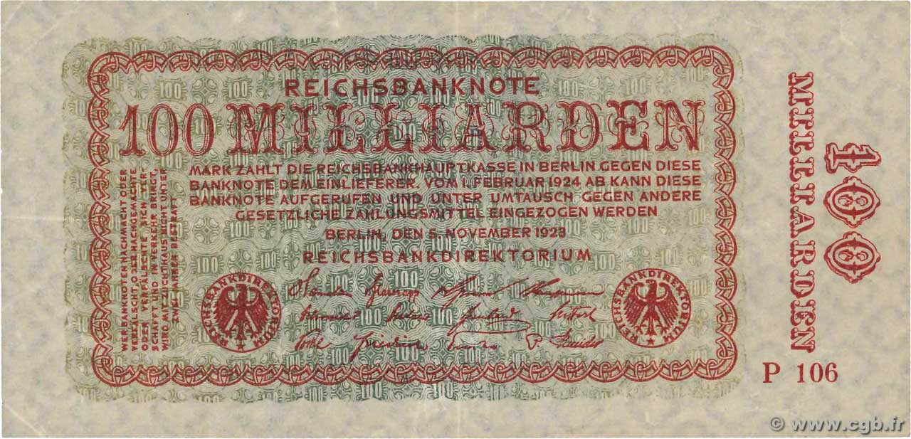 100 Milliarden Mark GERMANY  1923 P.133 VF
