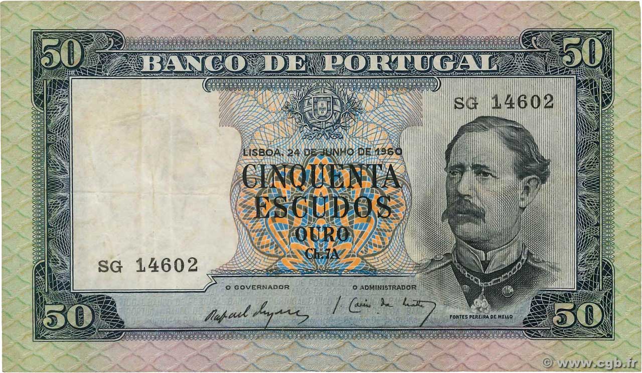 50 Escudos PORTUGAL  1960 P.164 TB
