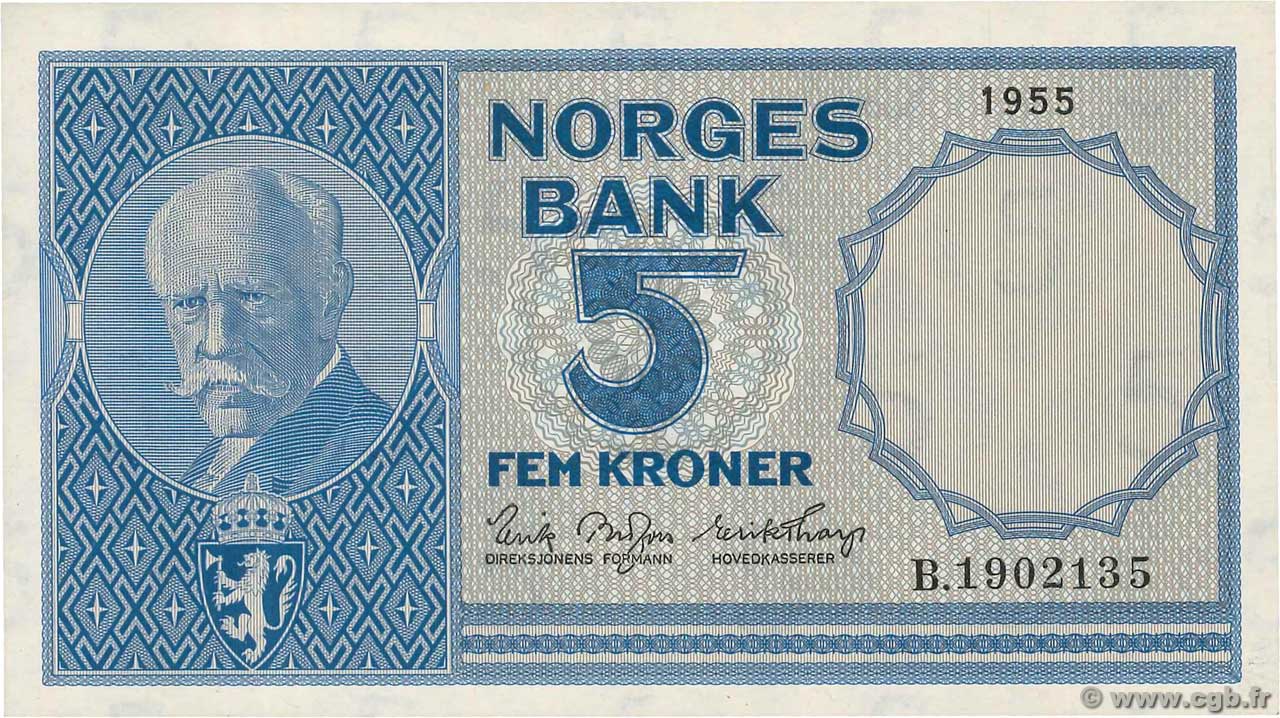 5 Kroner NORWAY  1955 P.30a UNC