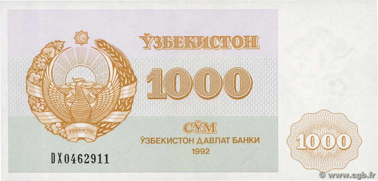 1000 Sum USBEKISTAN  1992 P.70b fST