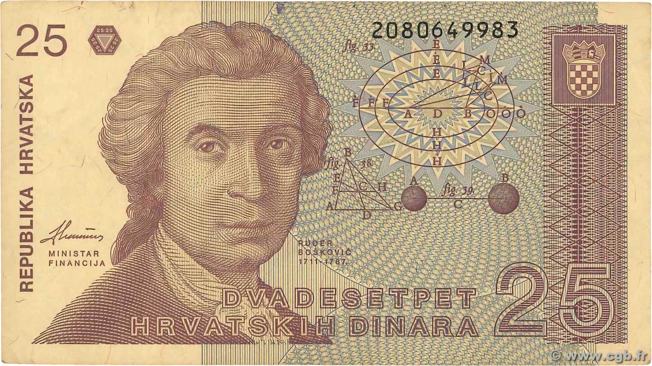 25 Dinara CROATIA  1991 P.19b VF