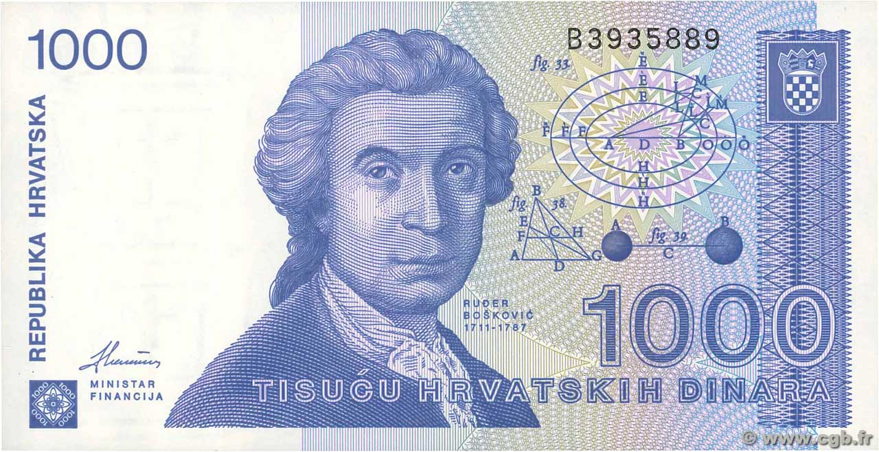 1000 Dinara CROATIA  1991 P.22a UNC