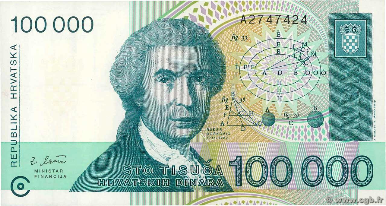 100000 Dinara CROATIE  1993 P.27a NEUF