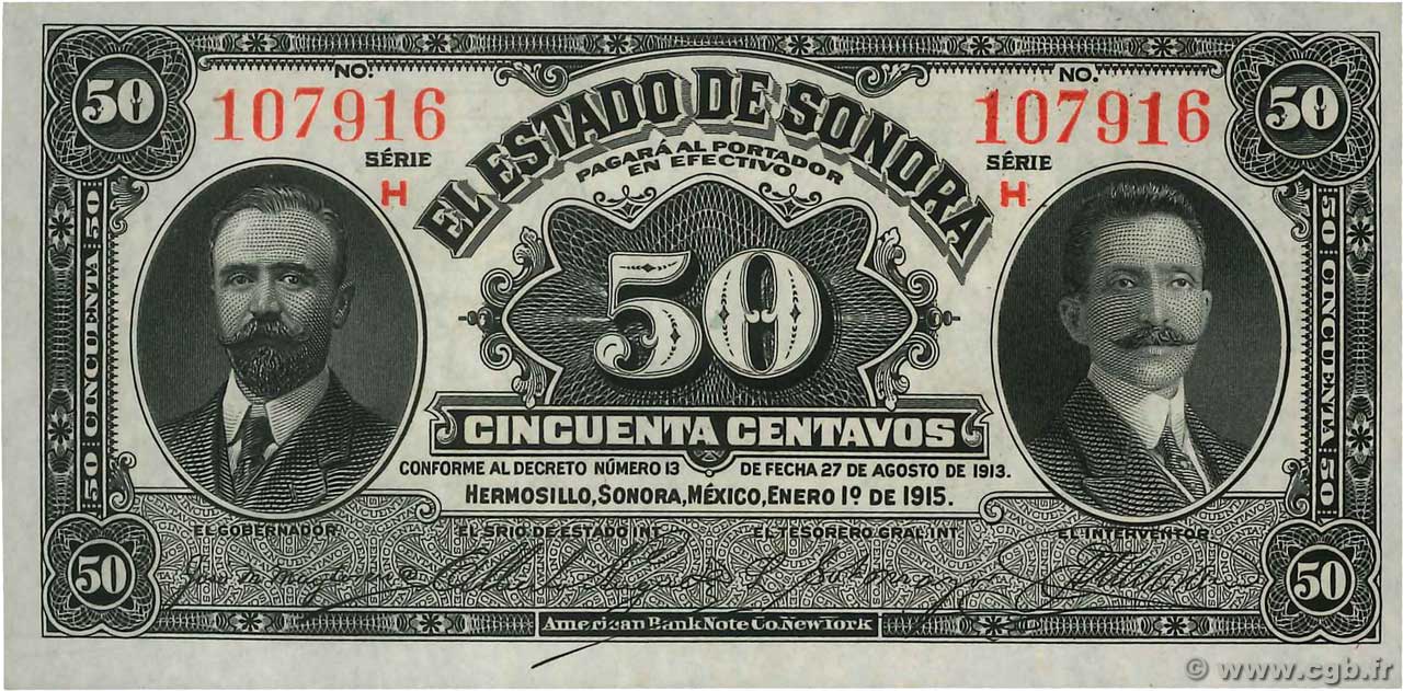 50 Centavos MEXICO Hermosillo 1915 PS.1070 UNC