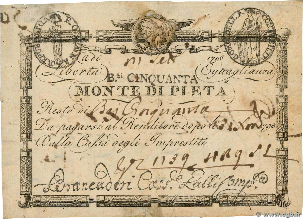 50 Bajocchi ITALIE  1798 PS.523a TTB