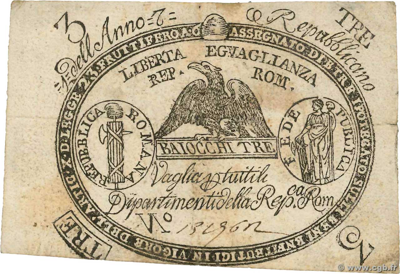 3 Bajocchi ITALIE  1798 PS.531 pr.TTB