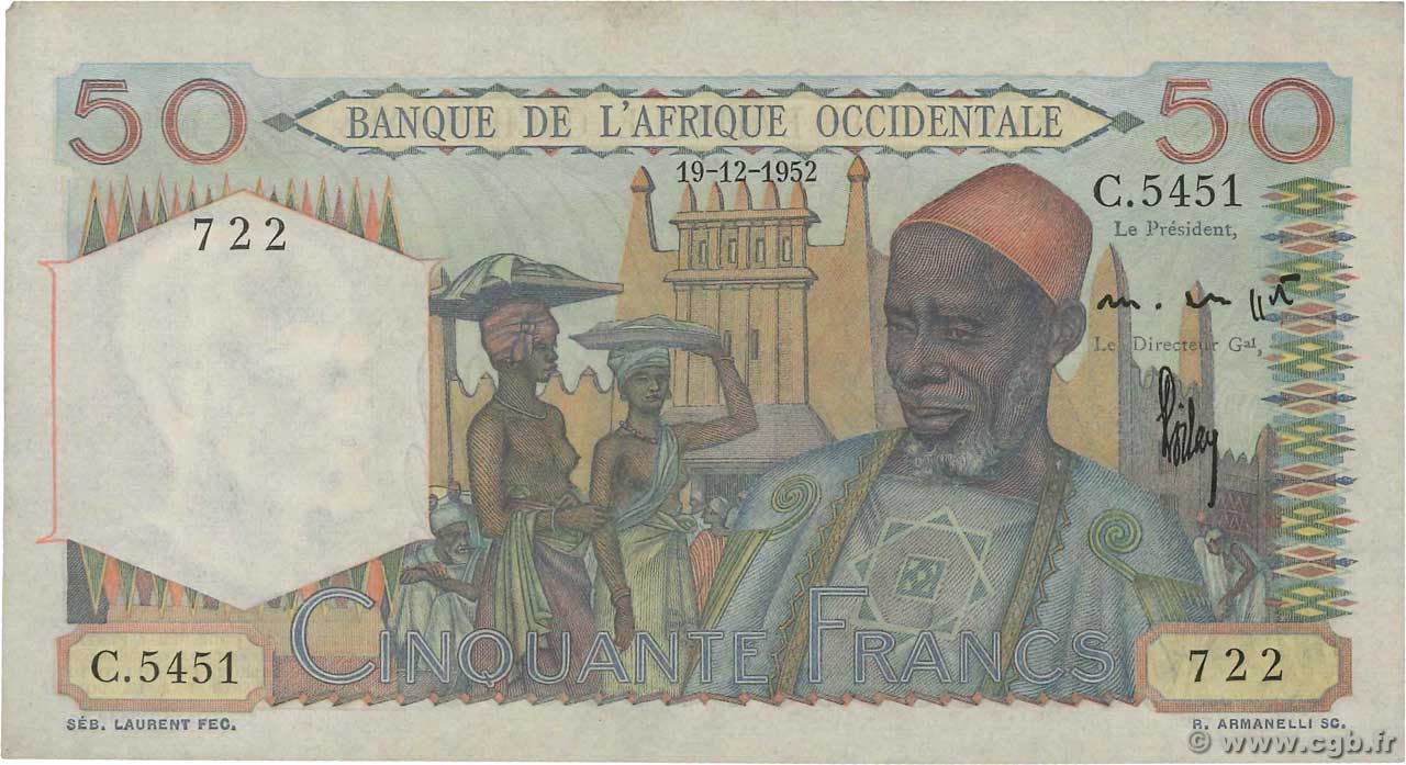 50 Francs FRENCH WEST AFRICA  1952 P.39 SPL