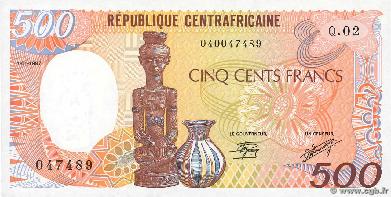 500 Francs ZENTRALAFRIKANISCHE REPUBLIK  1987 P.14c ST