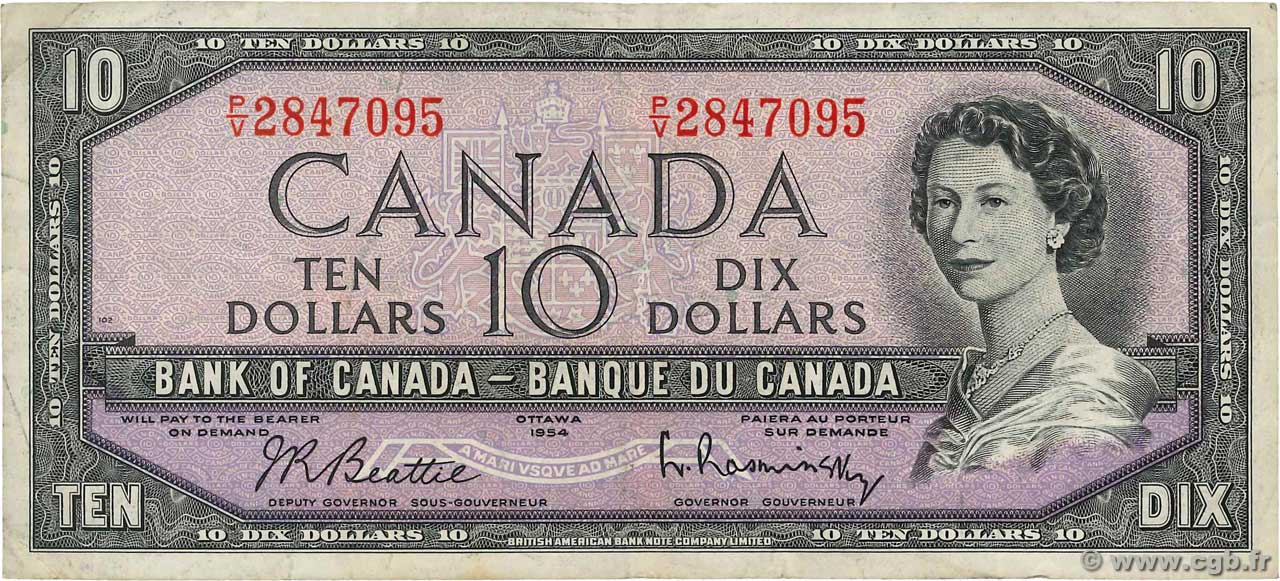 10 Dollars CANADá
  1954 P.079b BC