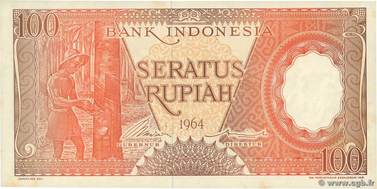 100 Rupiah INDONESIA  1964 P.097b q.FDC