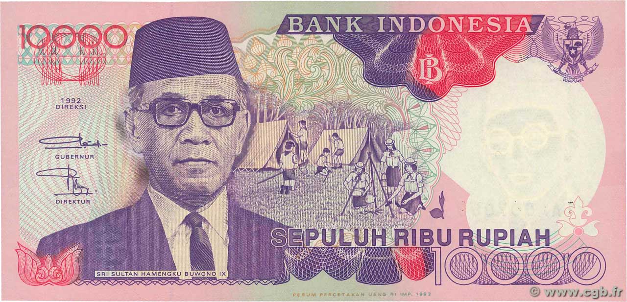 10000 Rupiah INDONESIEN  1992 P.131a ST
