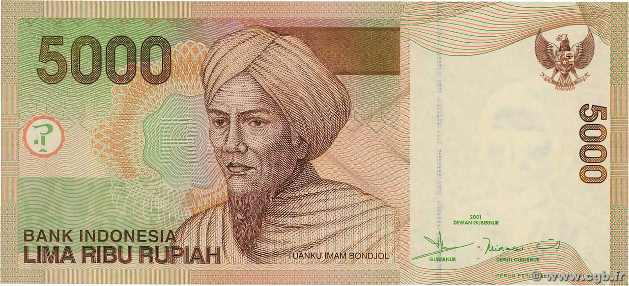 5000 Rupiah INDONESIA  2001 P.142a UNC