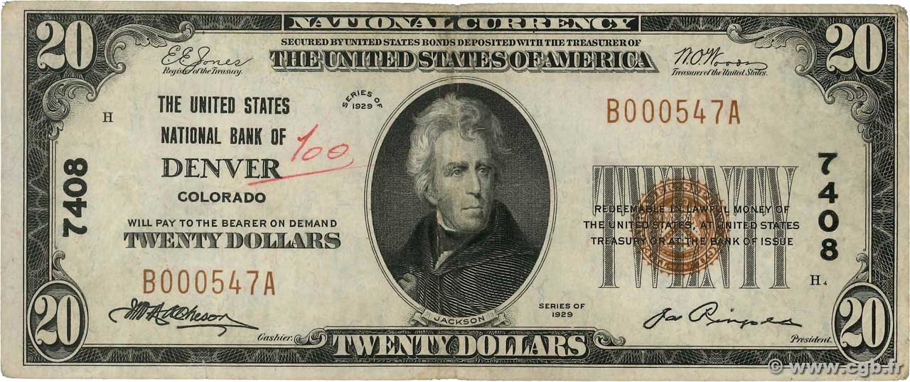 20 Dollars ESTADOS UNIDOS DE AMÉRICA Denver 1929 Fr.1802 BC