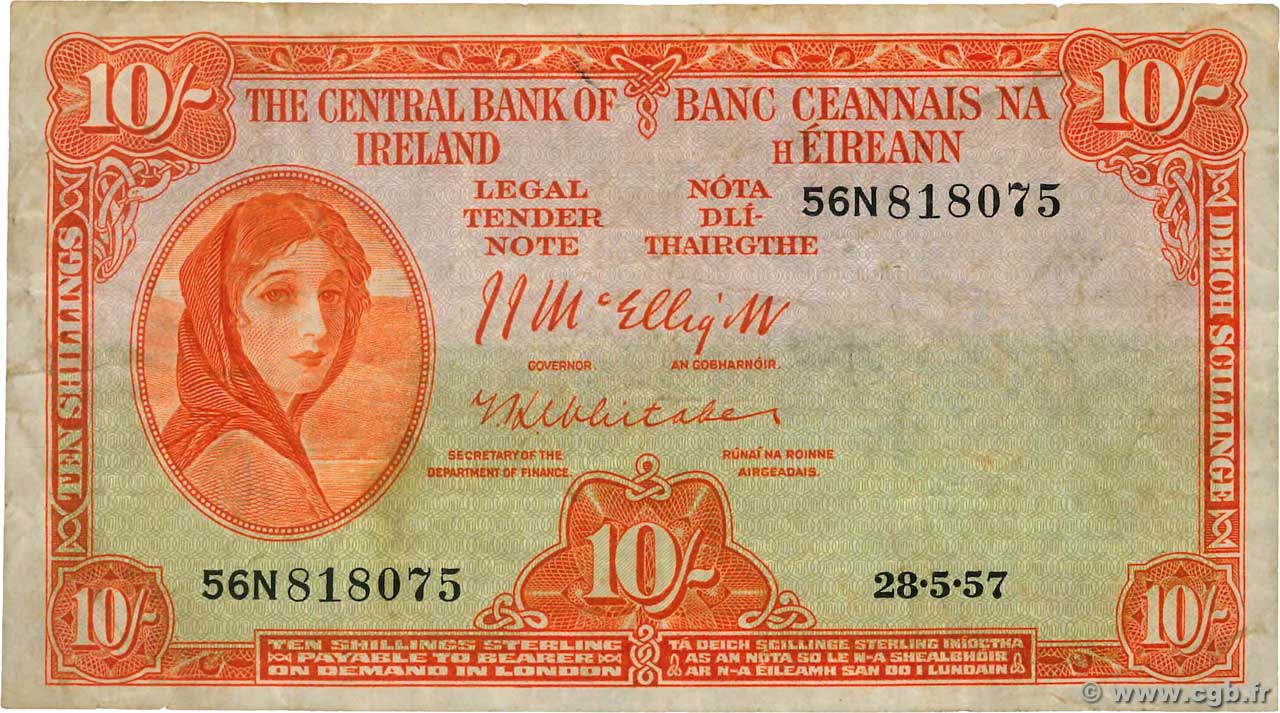 10 Shillings IRELAND REPUBLIC  1957 P.056d F