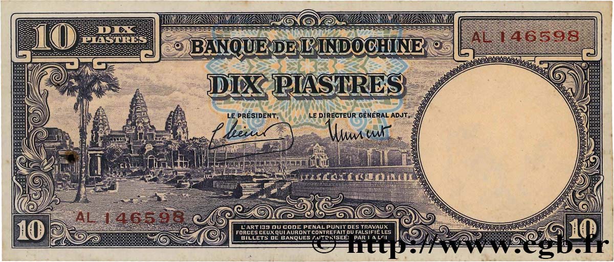 10 Piastres INDOCHINE FRANÇAISE  1946 P.080 TTB