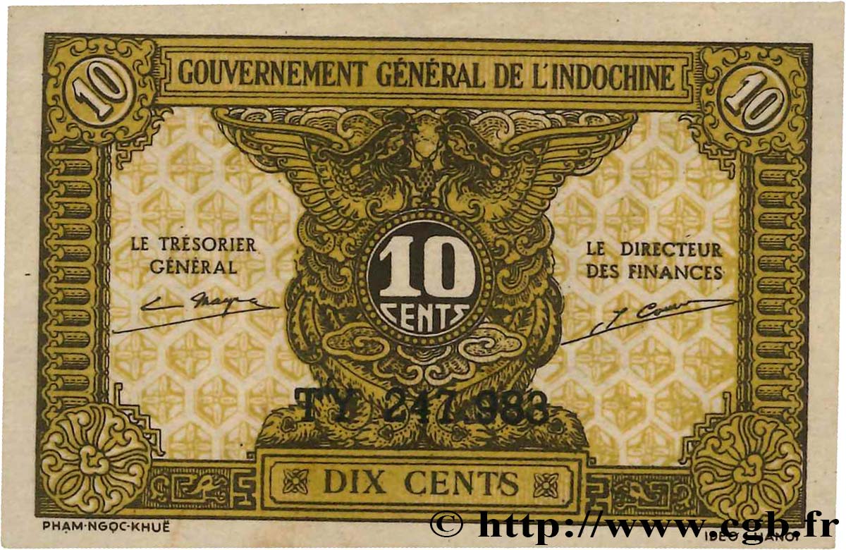 10 Cents INDOCHINE FRANÇAISE  1942 P.089a NEUF