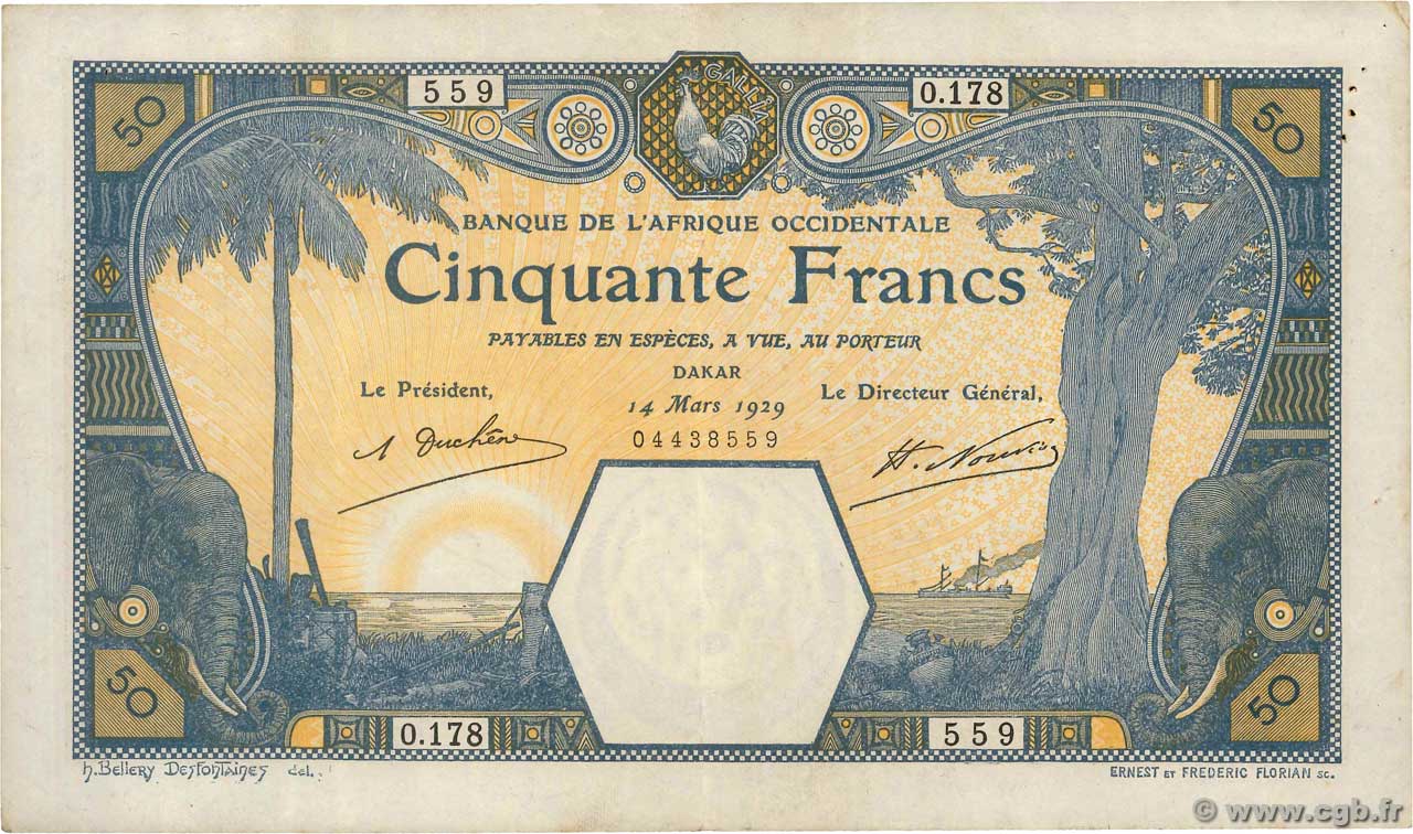 50 Francs DAKAR FRENCH WEST AFRICA (1895-1958) Dakar 1929 P.09Bc VF