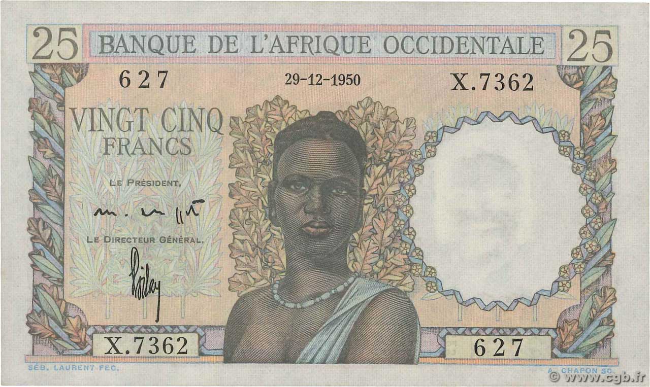 25 Francs AFRIQUE OCCIDENTALE FRANÇAISE (1895-1958)  1950 P.38 SPL