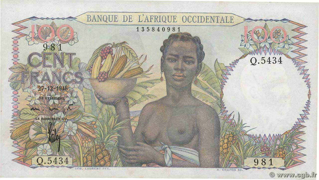 100 Francs FRENCH WEST AFRICA  1948 P.40 EBC+