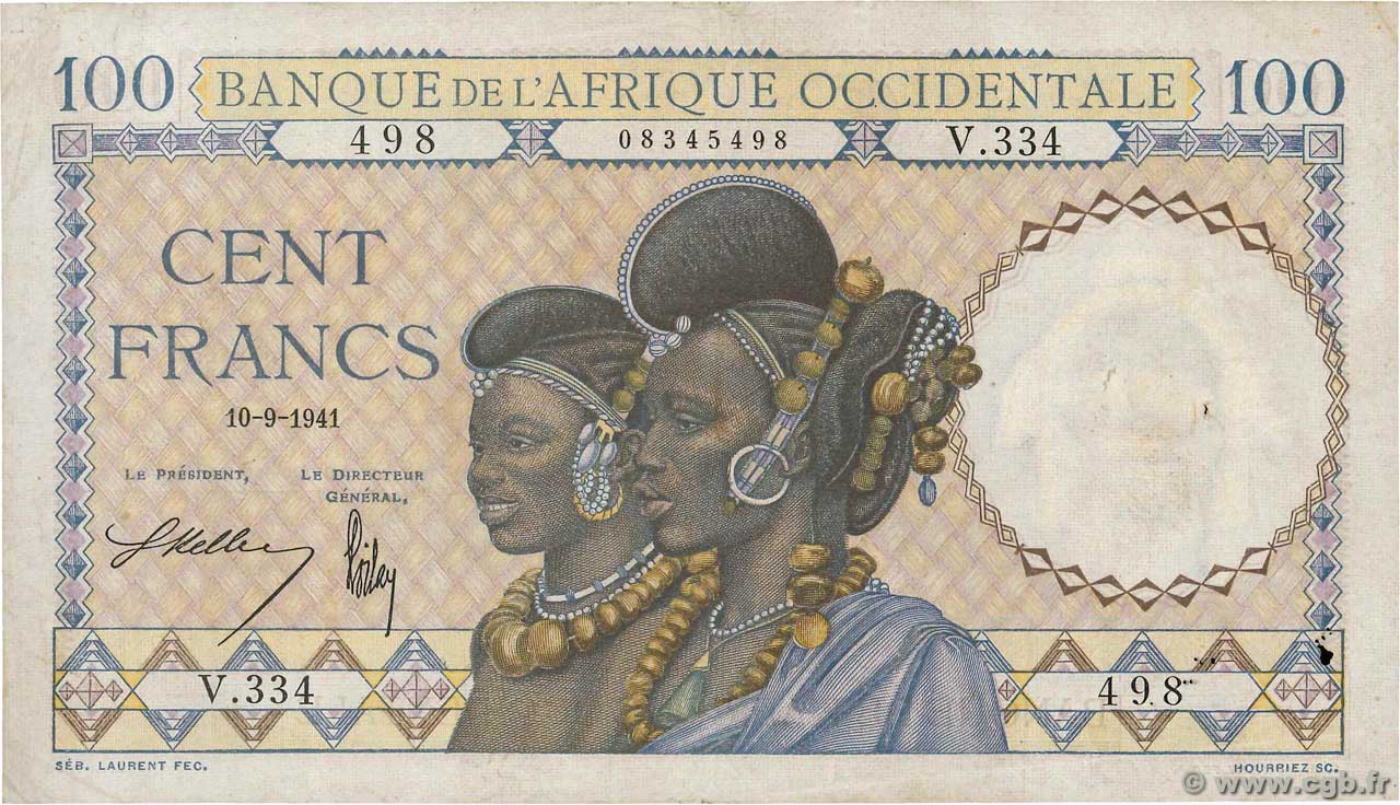 100 Francs AFRIQUE OCCIDENTALE FRANÇAISE (1895-1958)  1941 P.23 TTB