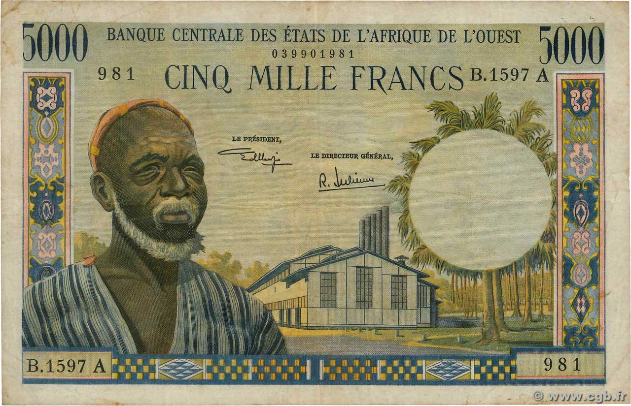 5000 Francs ÉTATS DE L AFRIQUE DE L OUEST  1975 P.104Ah TB