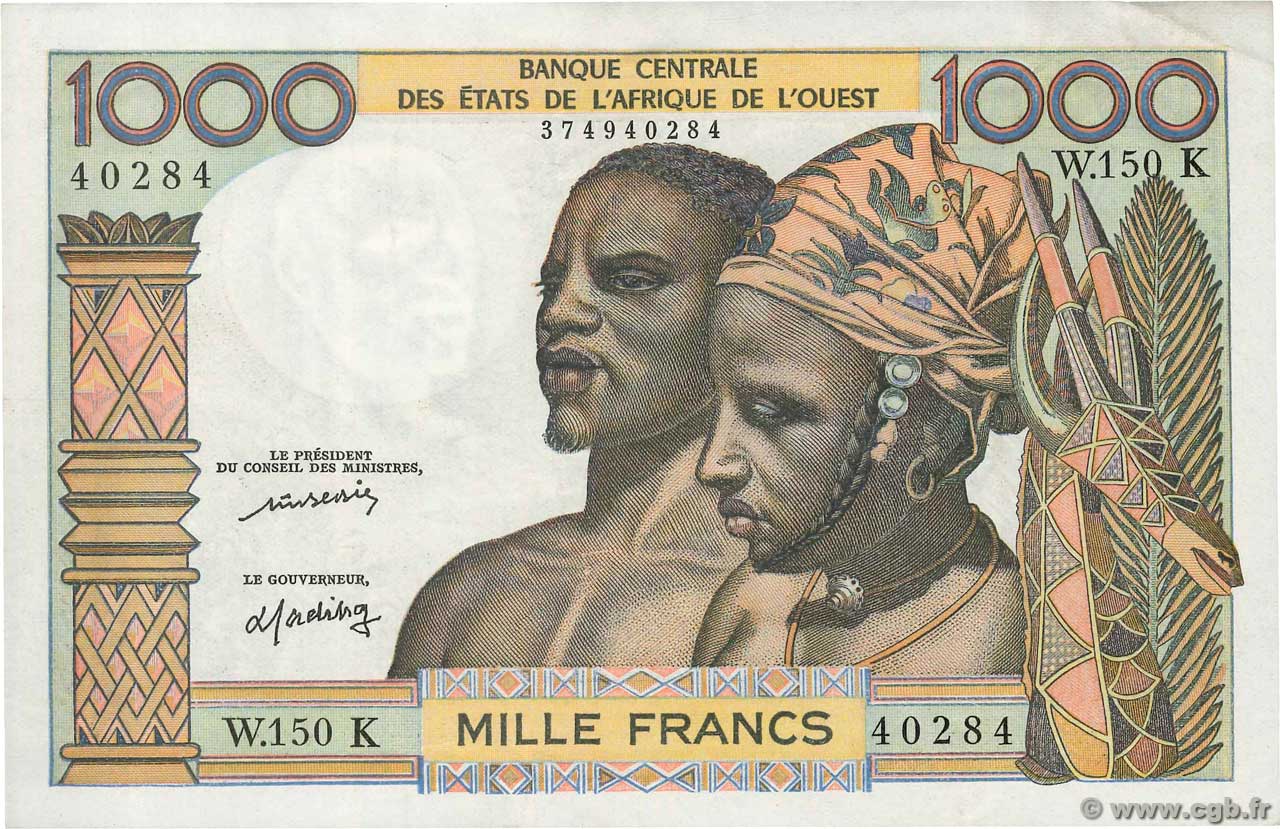 1000 Francs ÉTATS DE L AFRIQUE DE L OUEST  1977 P.703Km SUP