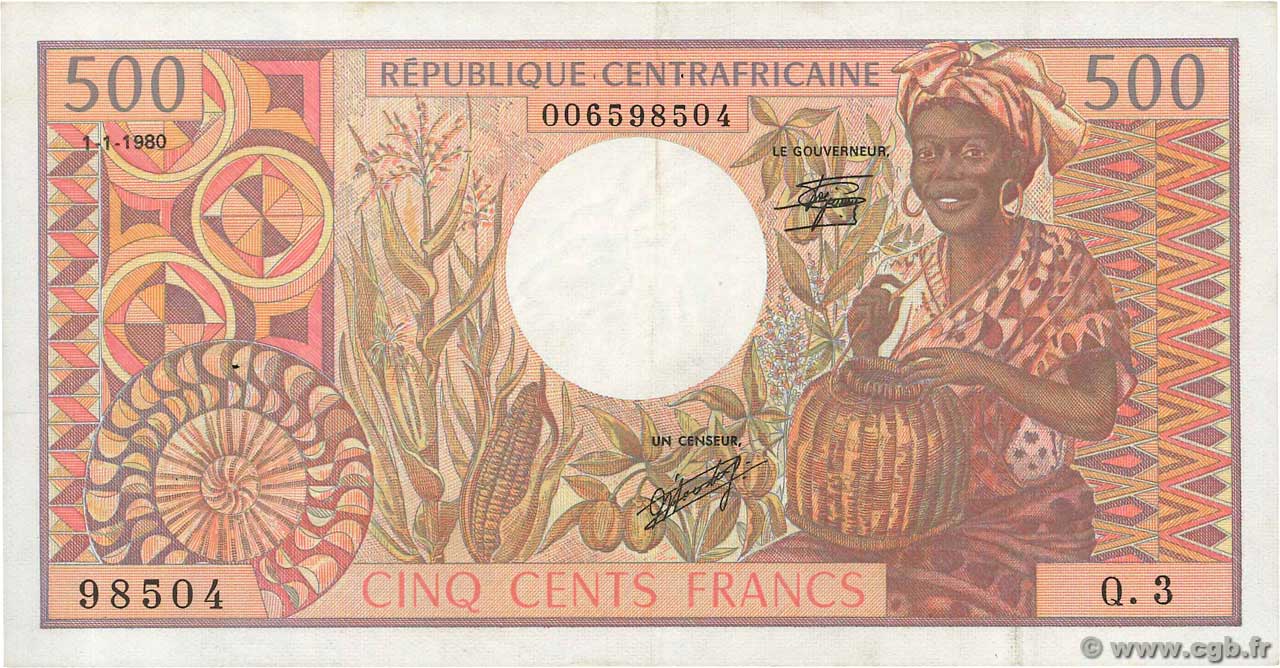 500 Francs REPUBBLICA CENTRAFRICANA  1980 P.09 BB