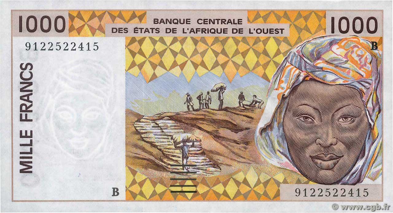 1000 Francs WEST AFRIKANISCHE STAATEN  1991 P.211Ba fST+