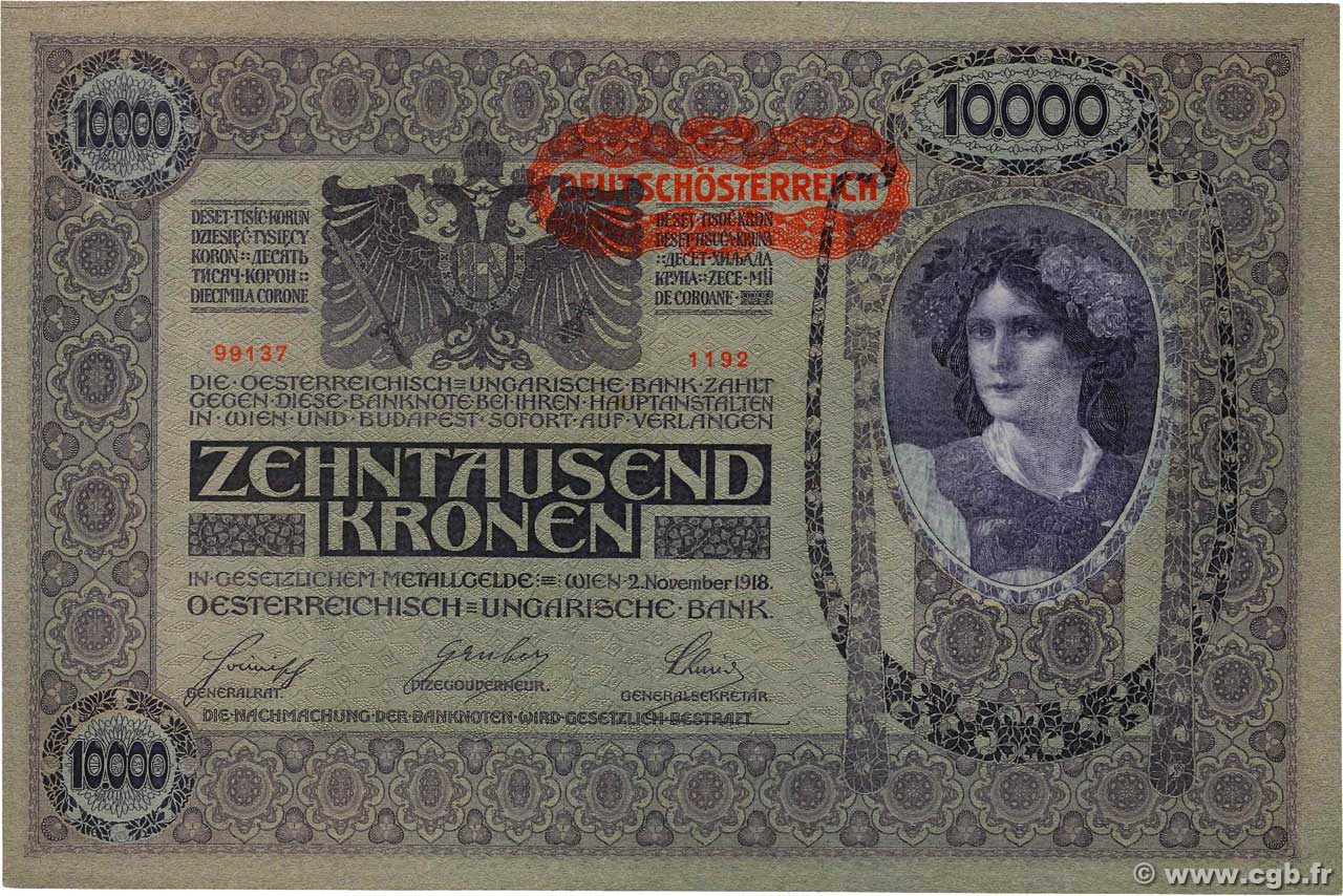 10000 Kronen AUSTRIA  1919 P.065 XF+