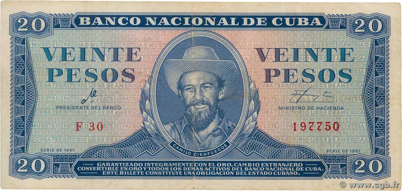 20 Pesos CUBA  1961 P.097a TTB