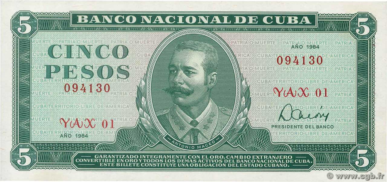 5 Pesos Remplacement CUBA  1984 P.103cr FDC