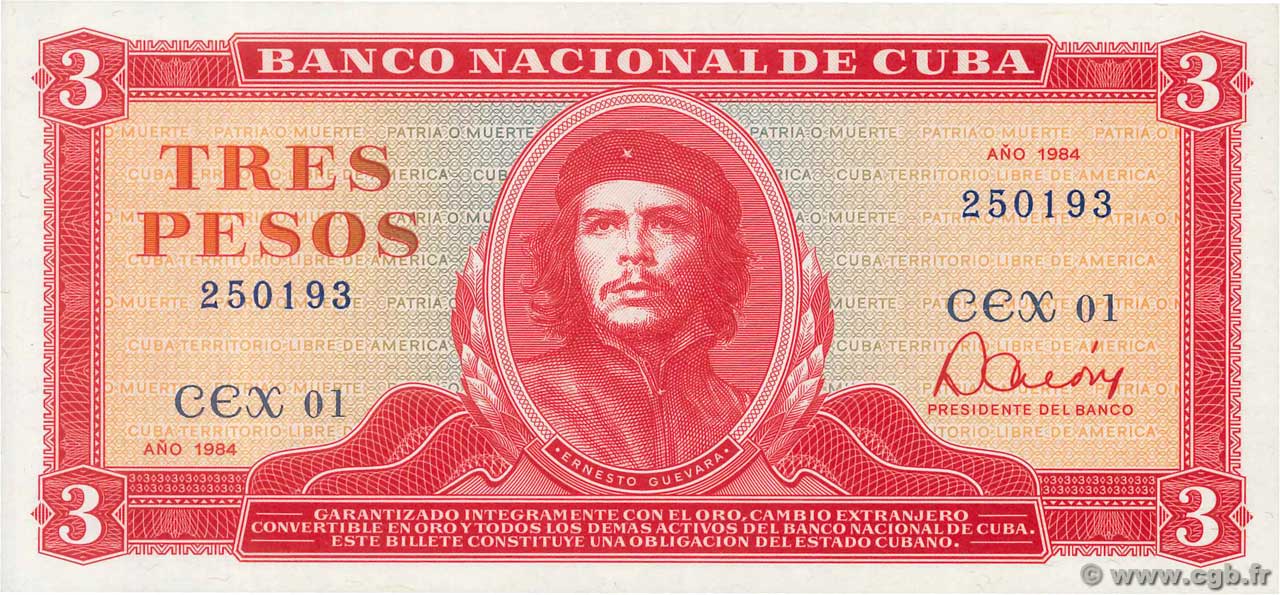 3 Pesos Remplacement CUBA  1984 P.107ar NEUF