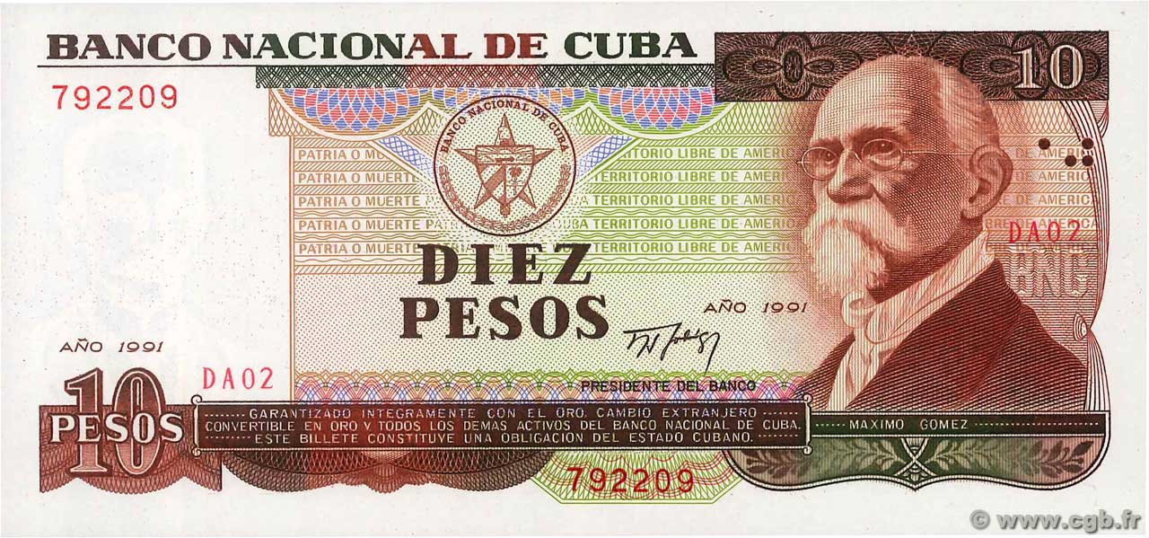 10 Pesos CUBA  1991 P.109 UNC