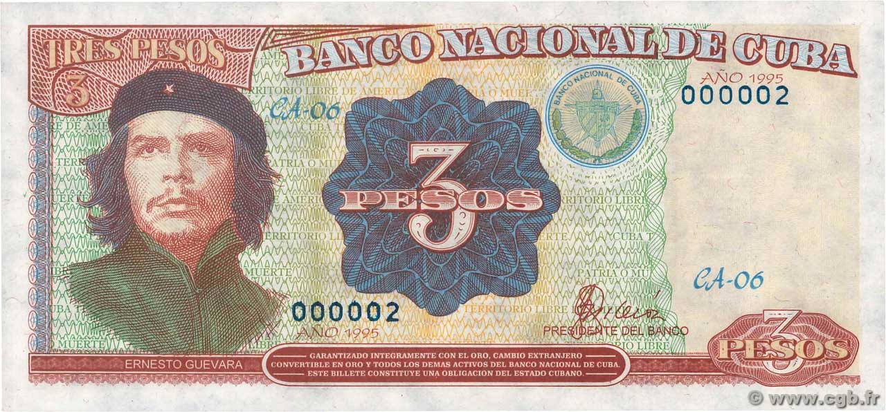 3 Pesos Petit numéro CUBA  1995 P.113 FDC