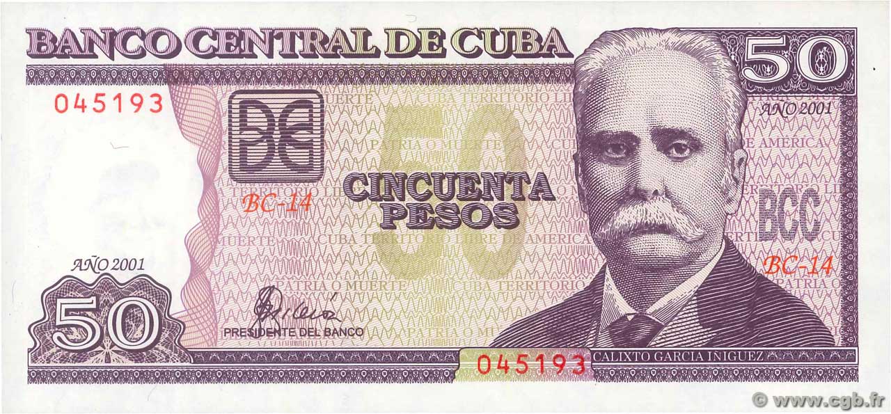 50 Pesos CUBA  2001 P.119 FDC